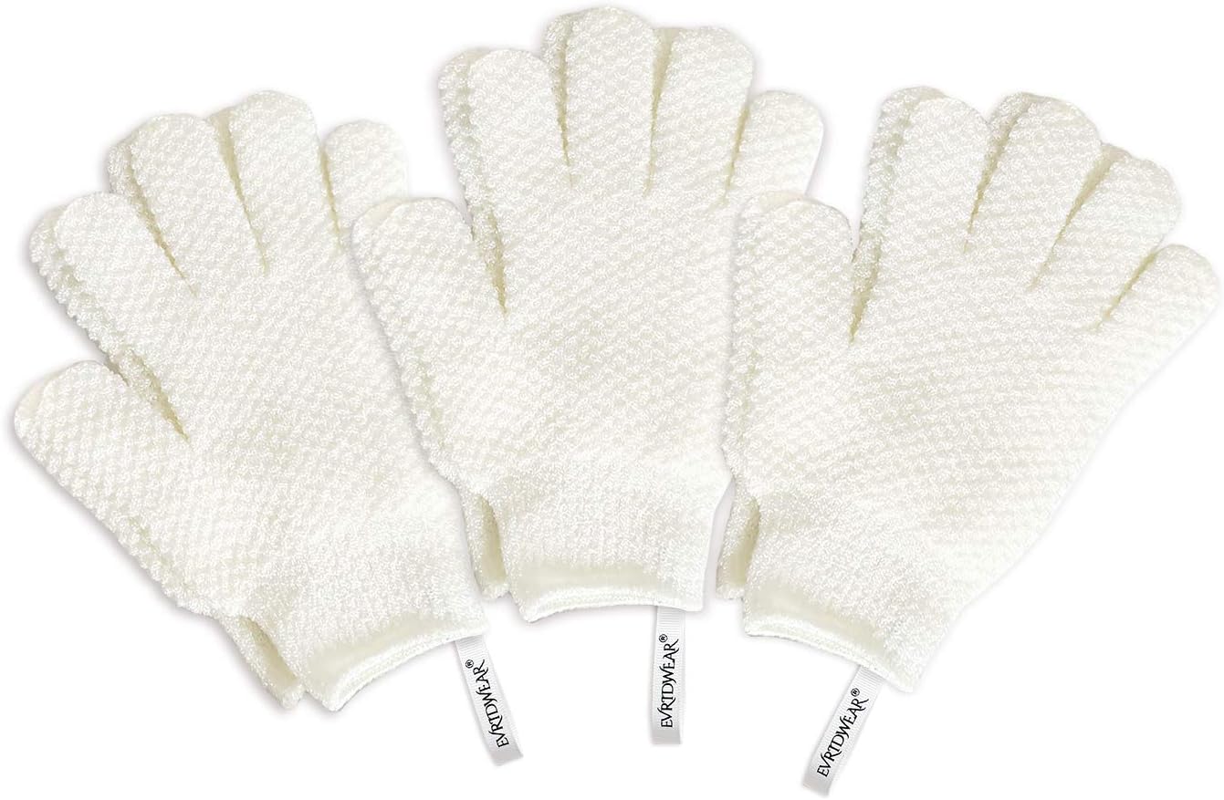 Evridwear Exfoliating Gloves for Bath, Shower Deep Cleaning Acne and Dead Skin Removal, Woman Girl Light Moderate or Heavy Level,3 Pairs Pack (White): Health & Personal Care