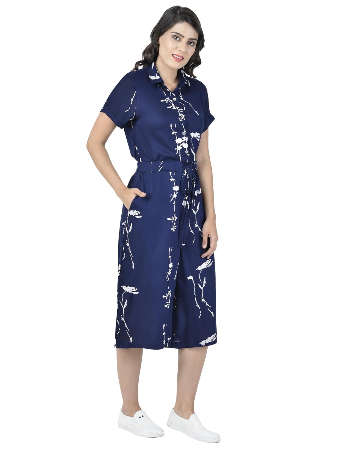 martini women blue printed drawstring calf length jumpsuit
