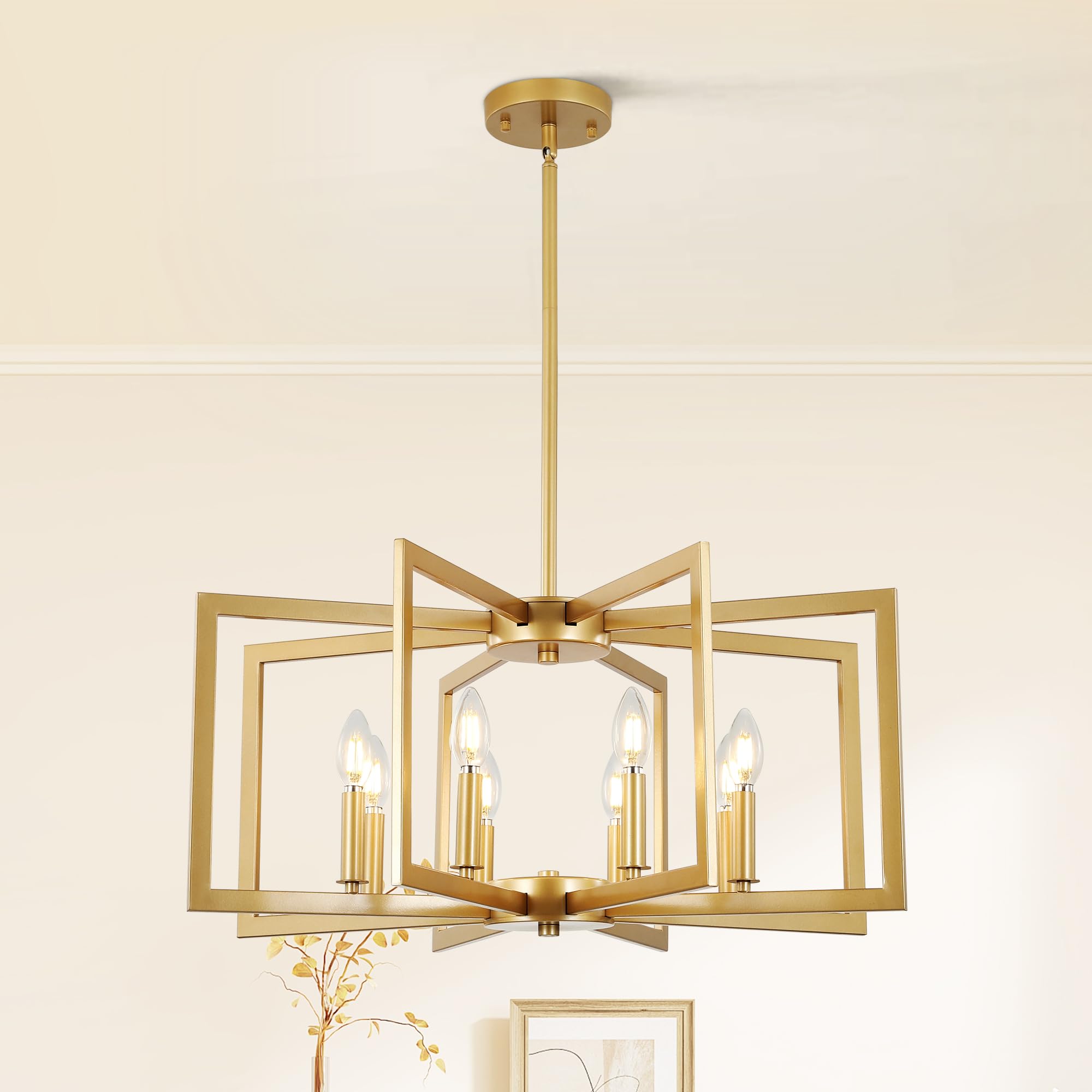 Photo 1 of Klgxnrd 8-Light Modern Farmhouse Gold Geometric Chandelier, Large Industrial Metal Kitchen Light Fixtures, Rustic Cage Hanging Lights for Dining Room Entryway Foyer Living Room Stairway
