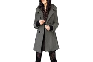 Tanming Women's Warm Double Breasted Wool Pea Coat Trench Coat Jacket with Hood