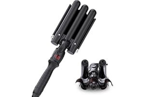 kuwa Crimper Hair Tool,15 Variable Temperature Beach Waves Curling Iron,3 Barrel Curling Iron,Hair Crimper for Women,HairWaver with LCD Temperature Display