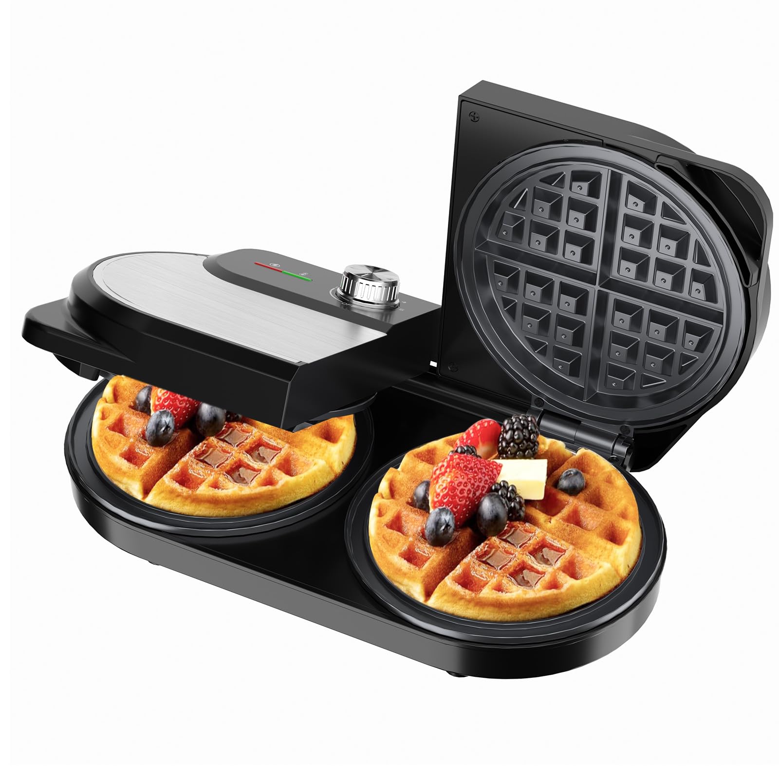 Photo 1 of YASHE Double Waffle Maker 6 Inch, 1400W Belgian Waffle Maker for Breakfast and Snacks, Stainless Steel Waffle Iron with Nonstick Plates, Temperature Knob, Cool-Touch Handles
