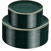 PULOTE 60PCS Green Plastic Plates - Heavy Duty Green Disposable Include 30 Each (10 inch Dinner & 7 inch Dessert) Plates, Ideal for Party & Christmas