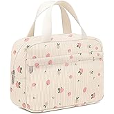 Chicarries Small Makeup Bag for Purse Cute Corduroy Cosmetic Pouch with Zipper Travel Toiletry Bag for Women(Cute strawberries pink)