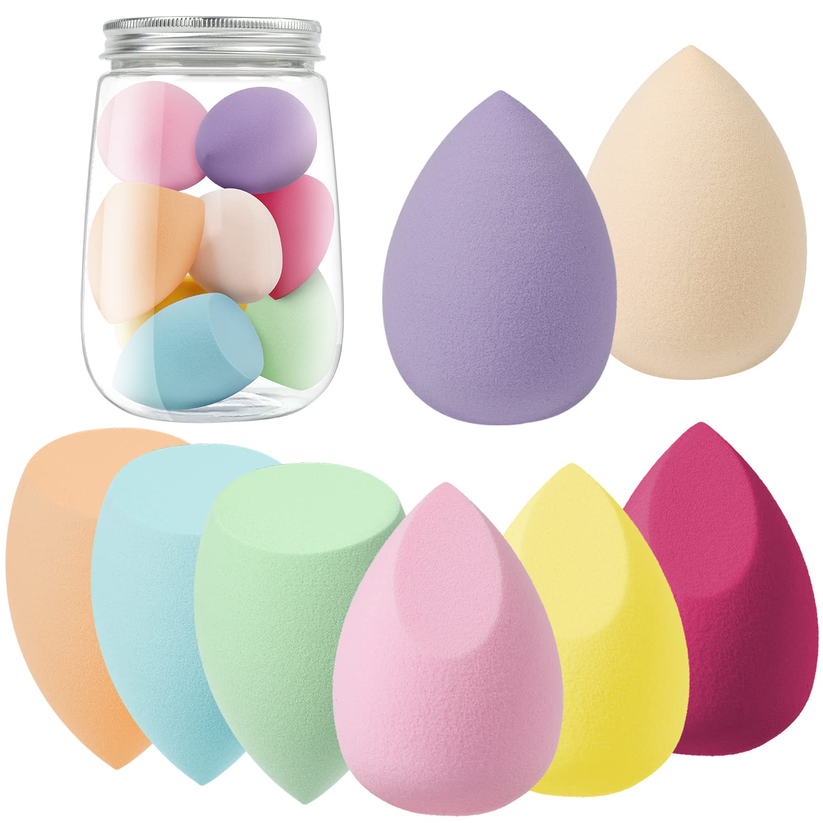 AUAUY 8 Pcs Makeup Sponge Set, Beauty Sponge, Makeup Sponges for Foundation, Multi-color Makeup Sponge Set With 1 Storage Tank, for Liquid, Cream, and Powder (3 Shapes) — image 1