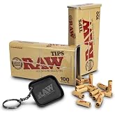RAW Pre-Rolled Tips with Storage Tin - 200 Tips &amp; Limited Edition Black Matte Keychain - Slow Burning &amp; Convenient for Rolling on The Go