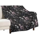 JanJCurt Vintage Gothic Floral Blanket, Black Pink Flower Rose Black Garden Roses Blooming Boho Throw Blankets for Home Bedding Couch Decor, 30