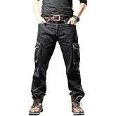Yeokou Men's Casual Loose Hip Hop Denim Work Pants Jeans with Cargo Pockets