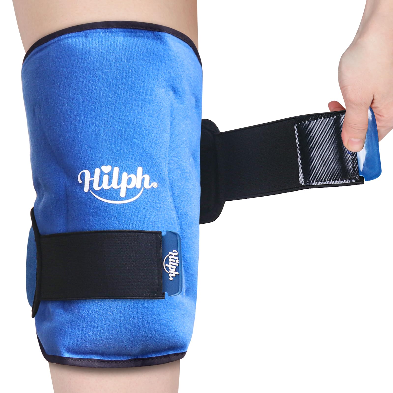 Photo 1 of Hilph Knee Ice Pack for Replacement Surgery - Bendable & Adjustable Hot Cold Therapy Gel Ice Pack Wrap Around Entire Knee for Injuries, Swelling, Meniscus Tear, ACL, Easy to Wear, Blue