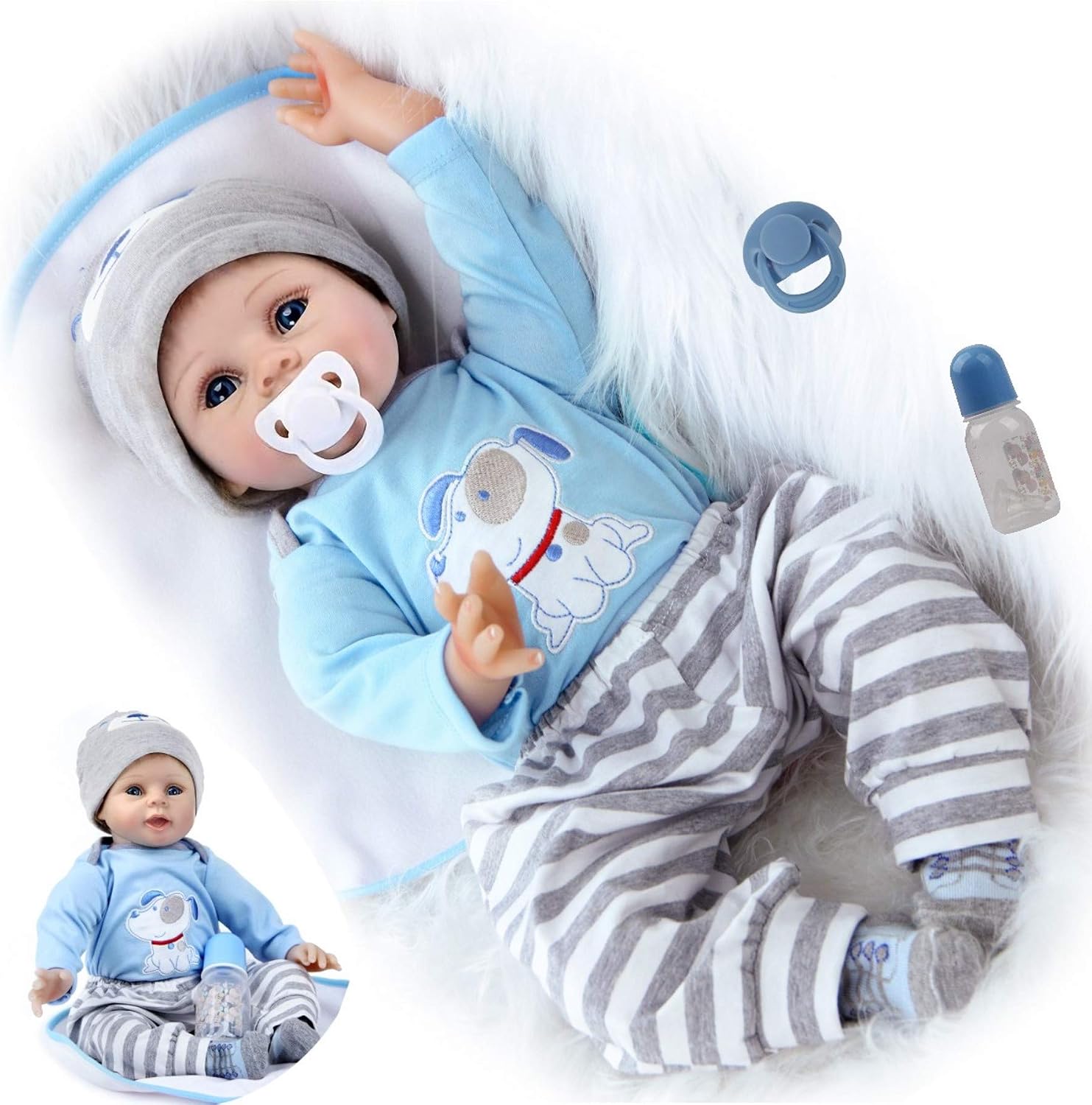 ZIYIUI Lifelike Reborn Baby Dolls 22 inch 55cm Soft Silicone Vinyl Real Life Baby Reborn Dolls Boy Realistic Newborn Baby Weighted Cloth Body Reborn Toddler Dolls Toys