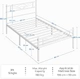 Yaheetech 3ft Single Bed Frame Slatted Metal with Cloud Headboard White view 9