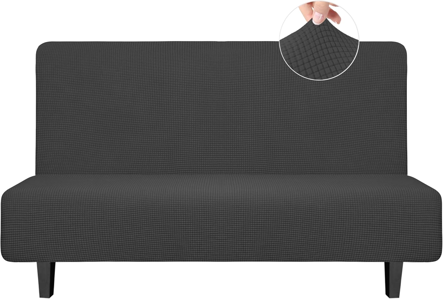 Slipcovers - Easy-Going Stretch Futon Slipcover Armless Futon Bed Cover Furniture Protector Without Armrests with Elastic Bottom for Kids, Soft Jacquard Fabric Small Checks (Large, Dark Gray)