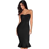 Women's Midi Cocktail Dresses Strapless Bandage Bodycon Dress Wedding Party Dress