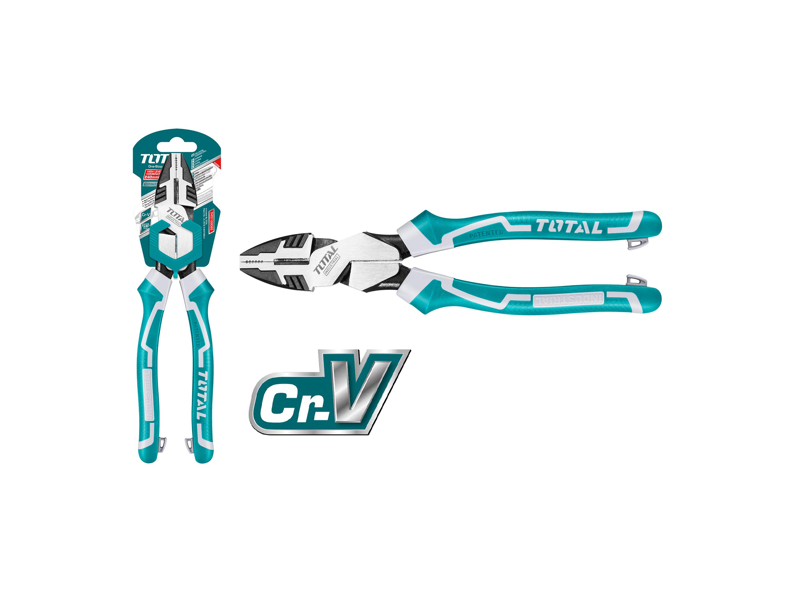 TOTAL - Reinforced Universal Pliers | Maximum Strength and Strength | Chrome Vanadium | Ergonomic Fibre Handle | Fixing for Fall Protection | Length: 240 mm