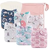 babygoal Reusable Cloth Diapers 6 Pack+6pcs Rayon from Bamboo Inserts+Wet Bag, One Size Adjustable Washable Pocket Nappy Cove