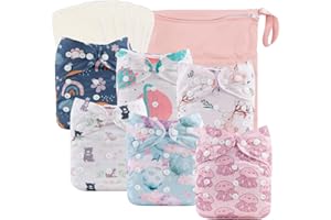 babygoal Baby Reusable Cloth Diapers 6 Pack+6pcs Rayon from Bamboo Inserts+Wet Bag, One Size Adjustable Washable Pocket Nappy