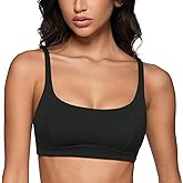 INGIA Women's Square Scoop Neck Sports Bra Thin Strap Padded Low Impact Yoga Bra Wireless Workout Crop Top