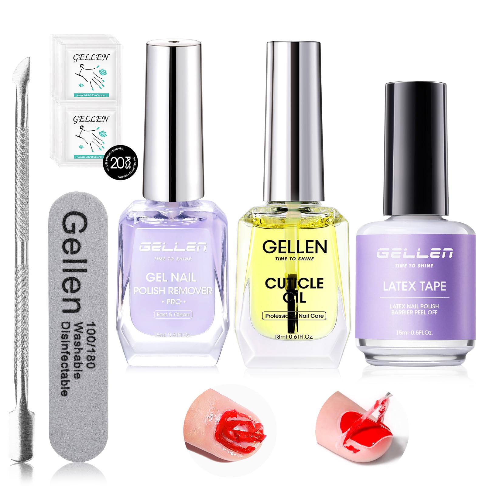 Photo 1 of ***2 PACK***

Gellen Gel Nail Polish Remover Kit, Gel Polish Remover for Nails, with Cuticle Oil & Peelable Liquid Latex for Nails, Fast Nail Gel Removal in 2-5 Minutes, No Need Foil, No Soaking or Wrapping 