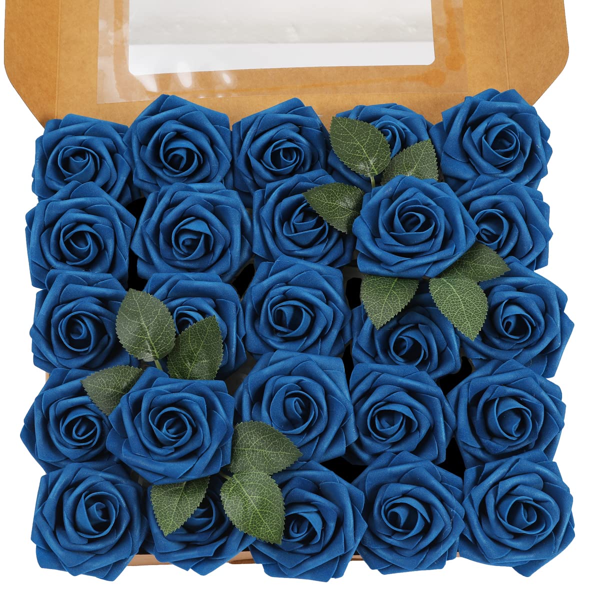Ruiuzioong Artificial Flowers, 25pcs Real Touch Foam Roses DIY Flowers for Wedding Bouquets Centerpieces Arrangement Party Baby Shower and Home Decor (Royal Blue, 25pcs)