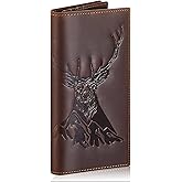 Paterr Deer Long Wallet for Men, Full Grain Leather Bifold, Rodeo Wallet, Western Cowboy Rfid Blocking, Deer Hunting Gift for Valentine's Day, Boyfriend, Husband