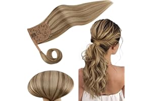 RUNATURE Real Ponytail Extensions Real Human Hair Golden Brown with Golden Blonde Ponytail Extensions Human Hair Straight Ponytail Extensions Remy Hair 12 Inch 70g 2.8219 Ounce