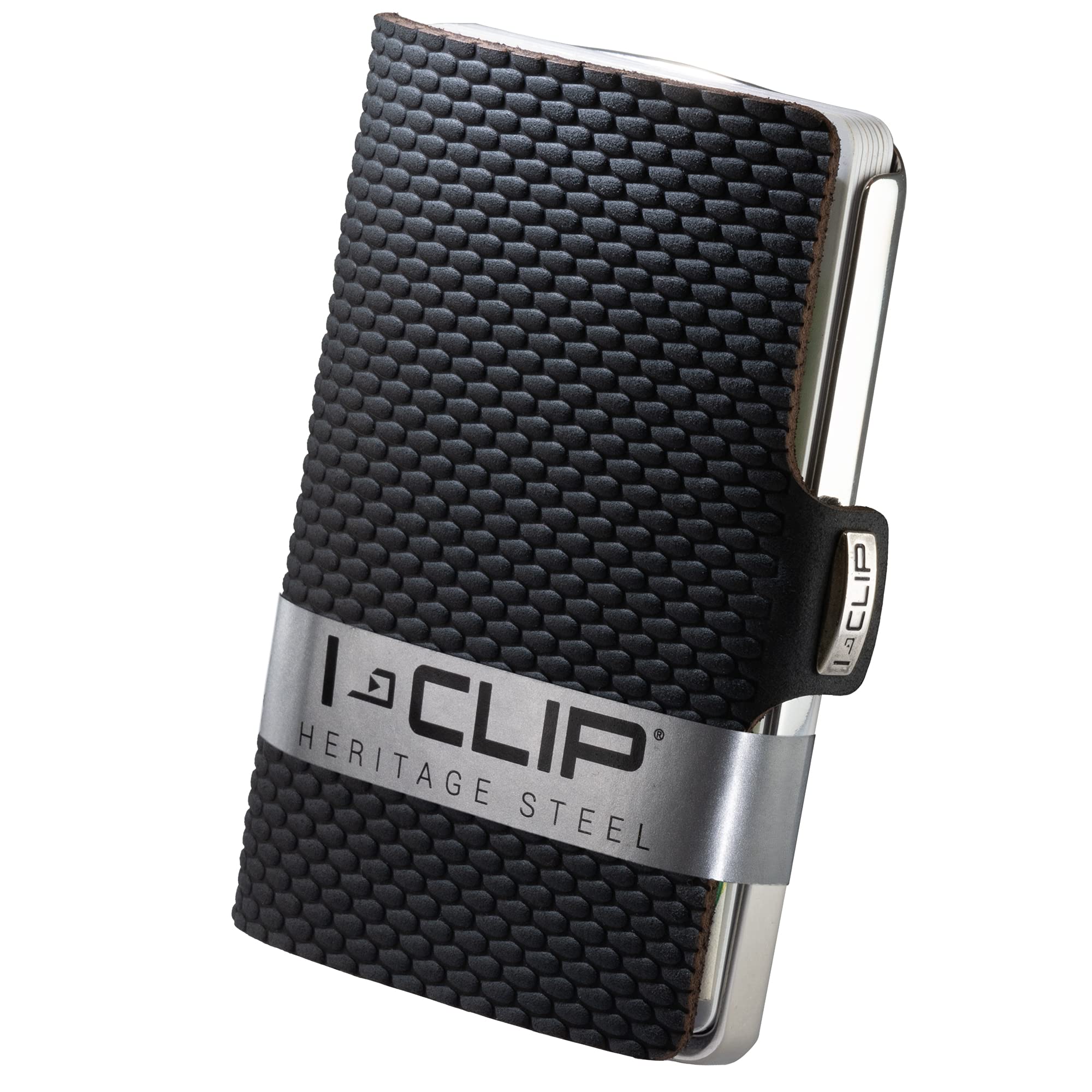 I-CLIP Stainless Steel with Interchangeable Moneyclip - Slim Wallet - Leather Wallet - Premium Wallet - Stainlesss Steel Cardholder - Polished Milanaise Black