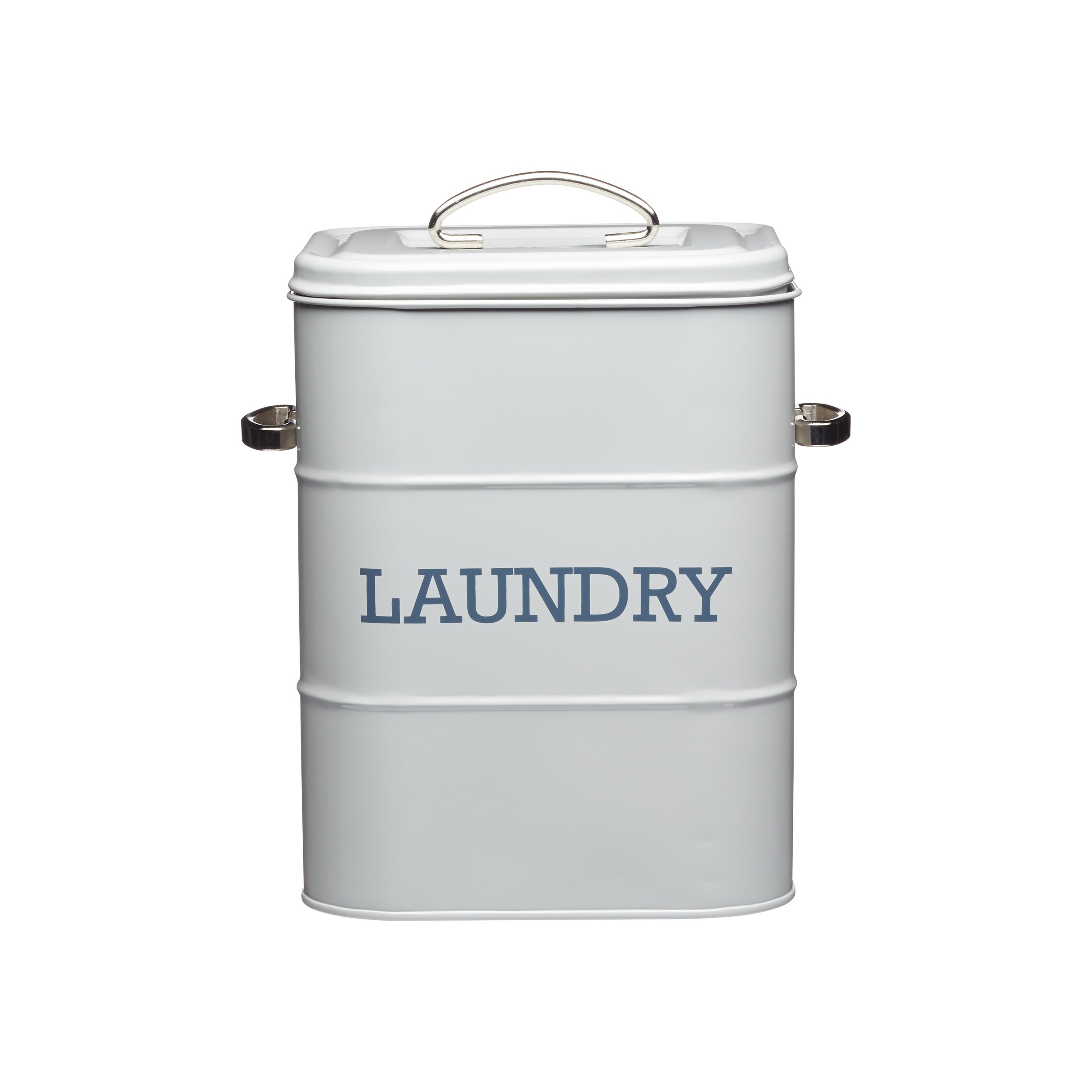 KitchenCraft Living Nostalgia 3 kg Metal Laundry Powder Tin, Kitchen/Utility Detergent Storage Box Accessory, 19 x 16 x 27 cm - French Grey