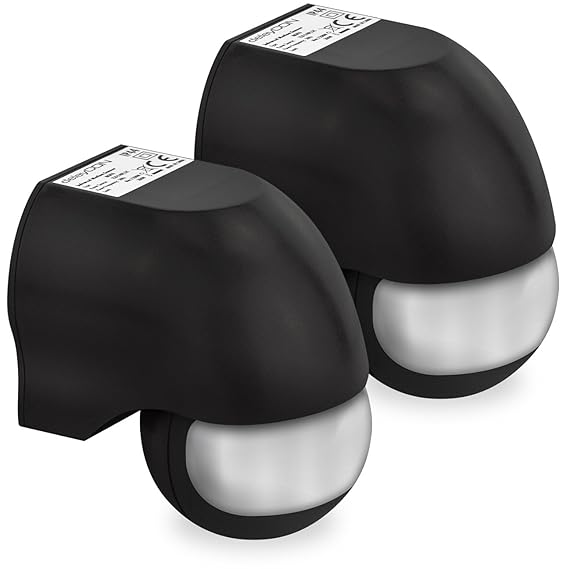 deleyCON 2X Infrarot Bewegungsmelder Aufputz Wandmontage Innen & Außen Spritzwassergeschützt Drehbar Neigbar 180° Arbeitsfeld