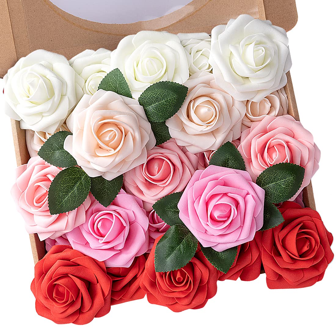 N&T NIETING Artificial Flowers Roses, 25pcs Real Touch Fake Foam Roses for DIY Wedding Bridal Bouquets, Valentine's Day, Table Centerpieces and Home Decor