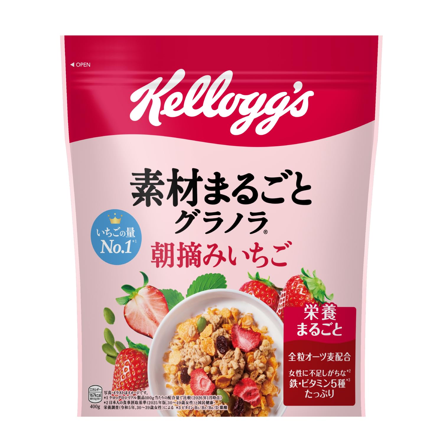 ケロッグ 素材まるごとグラノラ 朝摘みいちご 400g ×6袋