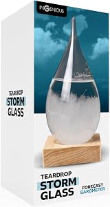 InGenious Teardrop Storm Glass Weather Forecast Barometer on Wooden Stand view 3