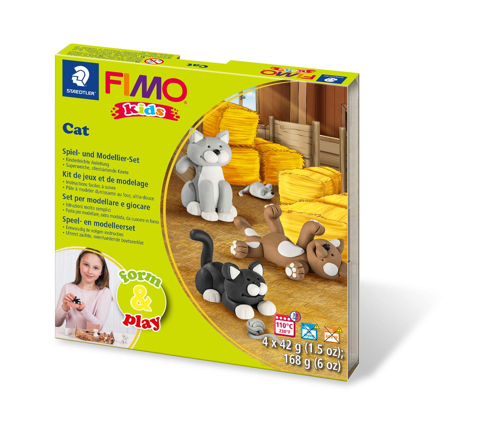 Rayher 34420000 Fimo kids Form&Play "Cat", 4 x 42 g, tab-box