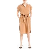 Max Studio Women's Short Sleeve Collared Neck Dress with Waist Tie Detail