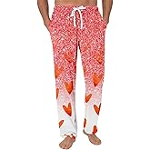 Men's Valentine's Heart Print Pajama Pants Lounge Sleep Bottoms Drawstring and Pockets PJ Pants
