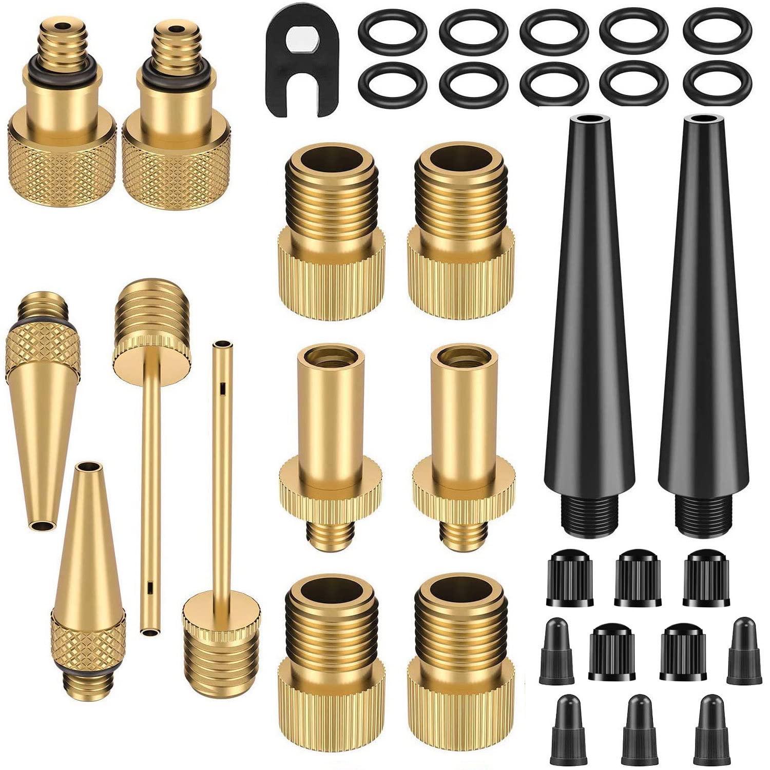35PCS Bike Pump Adapter - Schrader Valve, Presta Valve, Dunlop/Woods Tyre Valve Adaptor, Bicycle Tire Pump Adapter(AV DV SV) with Ball Pump/Air Pump/Compressor Adapter Tire Valve Caps
