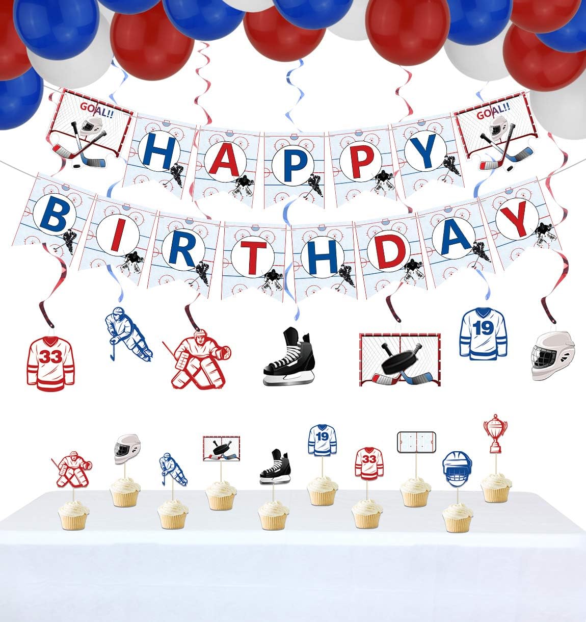 Hockey Birthday Party Supplies, Ice Hockey Themed Happy Birthday Banner