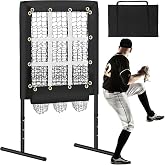 RengueRengue 9 Hole Pitching Net Baseball Pitching Target with Strike Zone, Softball Pitching Aid Net, 3 Level Adjustable Height, Portable Training Equipment for Hitting and Pitching Practice
