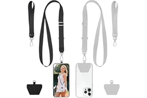 takyu Phone Lanyard, 2 Pack Crossbody Anti-Drop Neck and Wrist Strap with 2 Pcs Tether Patches, Secure Hands-Free Compatible for iPhone Samsung Perfect for Nurses, Teachers, Travel, Hiking Black+Gray