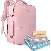 Lubardy Travel Backpack for Men Women 17 Inch Flight Approved Carry on Backpack Waterproof Large 40L Luggage Daypack Business College Weekender Overnight Laptop Backpack with 3 Packing Cubes, Pink