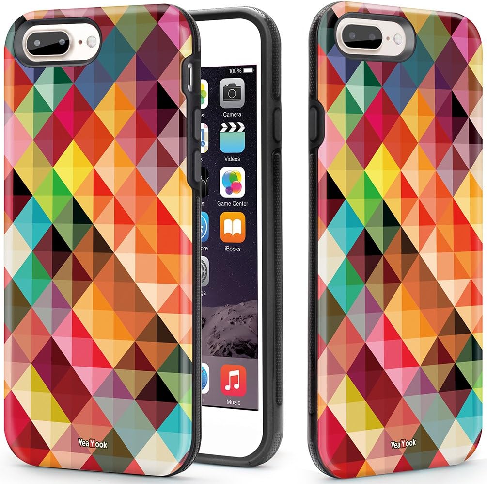 VeaYook iPhone 8 Plus Case iPhone 7 Plus Protection Case Slim Dual Layer High Impact Slim Hard Case with Soft Tpu Interior Absorbing Case (Colorful Geometric)