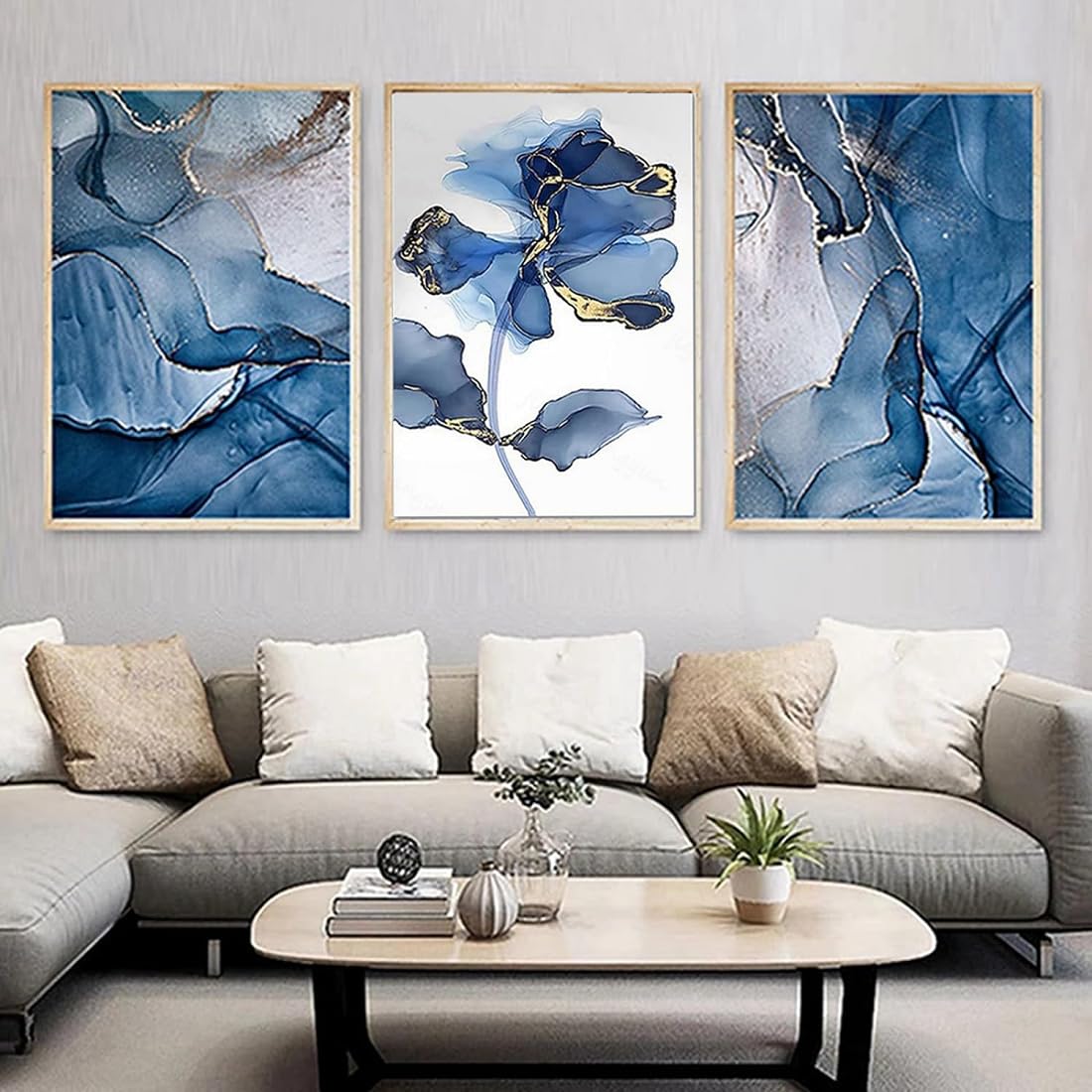 IUNTWEIE Abstract Posters Set of 3 Modern Wall Picture Posters Abstract Geometric Pictures Gold Circular Geometric Canvas Picture Living Room Decoration, Without Frame (H, 40 x 60 cm x 3)