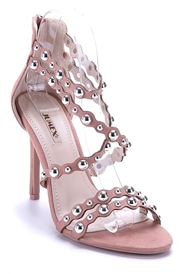 Schuhtempel24 Damen Schuhe Sandaletten Sandalen Stiletto Nieten 10 cm High Heels