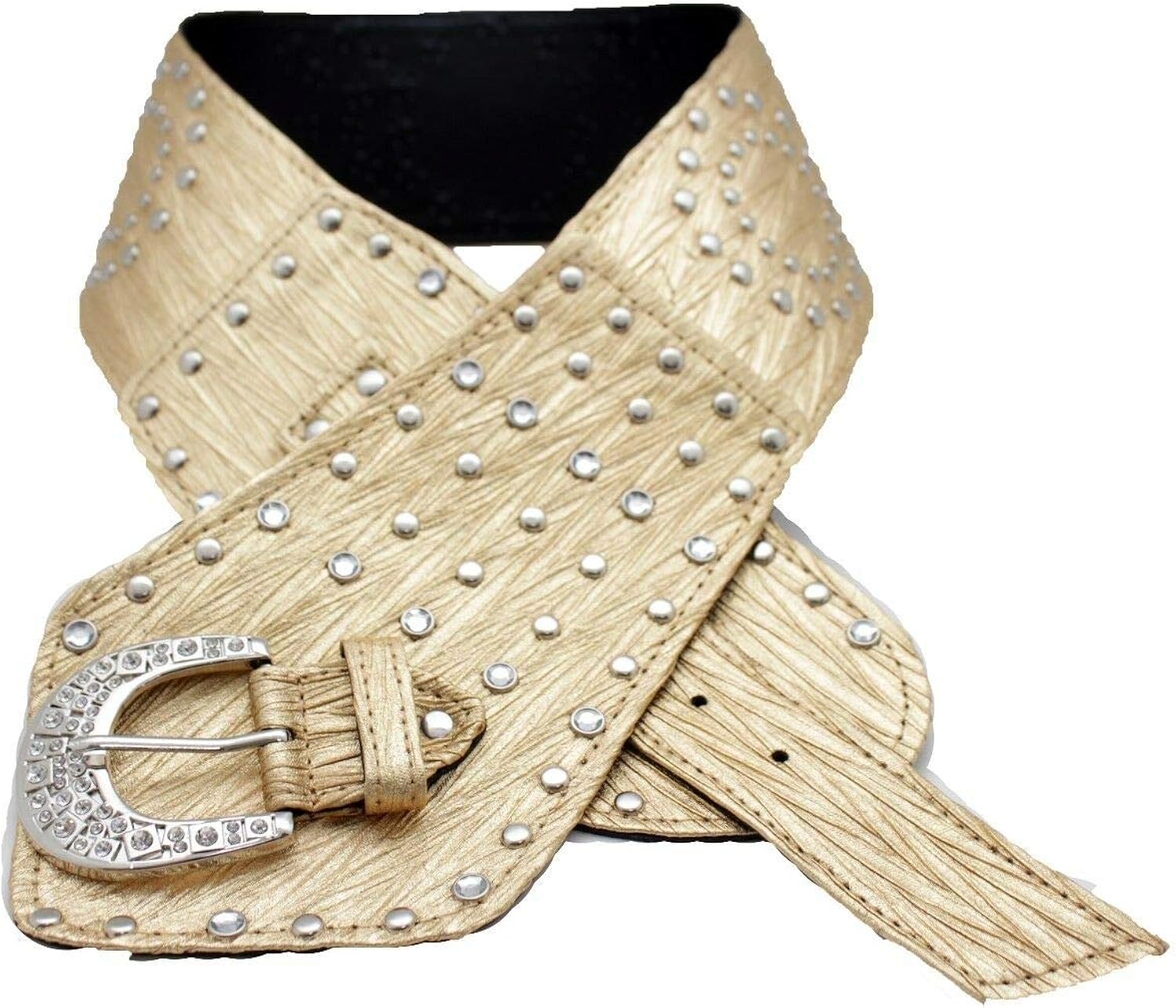 TFJ Women Wide Western Fashion Belt Hip Silver Metal Studded Buckle