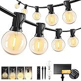 HJQ 60FT Solar String Lights Outdoor Waterproof, Patio Lights Solar Powered with Remote & USB Port, 20+1 LED Shatterproof Bulbs, 3 Light Modes, Dimmable Solar Hanging Lighting for Camping Yard Garden