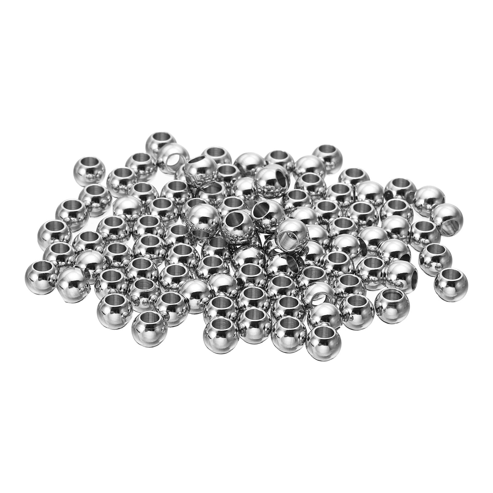 PATIKIL Smooth Round Spacer Beads, 100 Pcs 6mm OD 3mm ID 304 Stainless Steel Loose Balls Spacers Metallic Seamless Ball Beads for DIY Bracelet Necklace Earring Jewelry Making, Silver