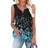 HAHIYOR Womens Tank Tops Summer Sleeveless Henley Shirts Flowy Pleated V-Neck Tunics Tee