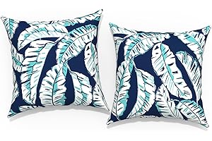 TWLEAR Outdoor Throw Pillow Covers 16x16 Inch, Square Patio Pillow Cases Pack of 2, Modern Decorative Back Cushion Covers for Patio Furniture Garden Couch Farmhouse, Baltic Palms White