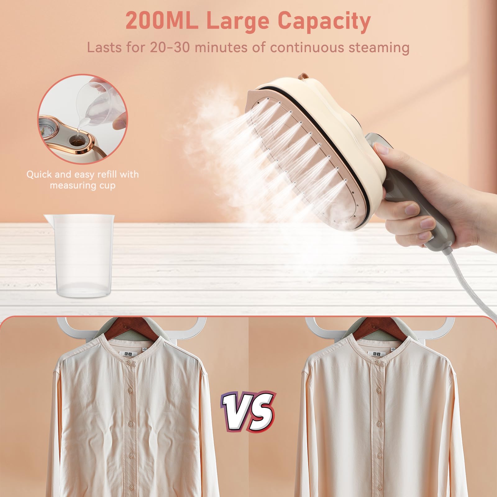 Steamer Iron for Clothes, Biupky 1200w Travel Steamer or Clothes Portable Mini, 180° Rotating Handheld Portable Steamer Mini Iron Travel Steamer for Clothes Travel Iron for Home and Travel