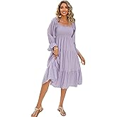 R.Vivimos Women's Summer Cotton Plaid Puff Sleeves Bow Casual Off-Shoulder Boho Midi Dress