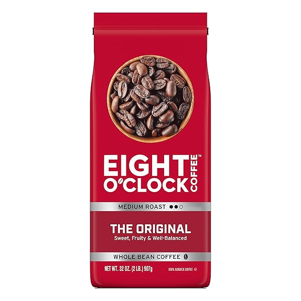 EIGHT O’CLOCK COFFEE THE ORIGINAL, 32 OUNCE (PACK OF 1) MEDIUM ROAST WHOLE BEAN COFFEE, SWEET, FRUITY, WELL BALANCED
